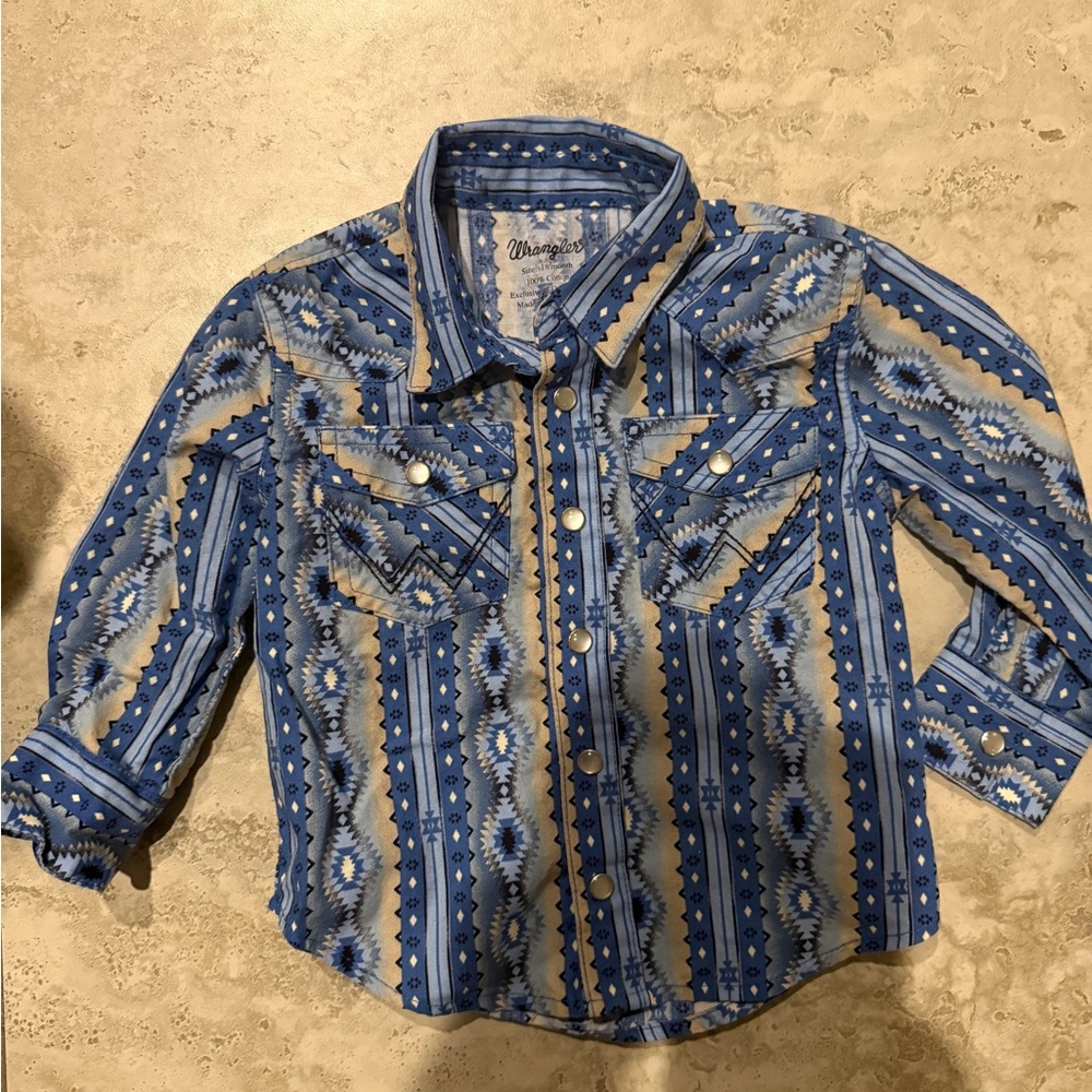 Wrangler Kids Blue and Beige Button Down Shirt
